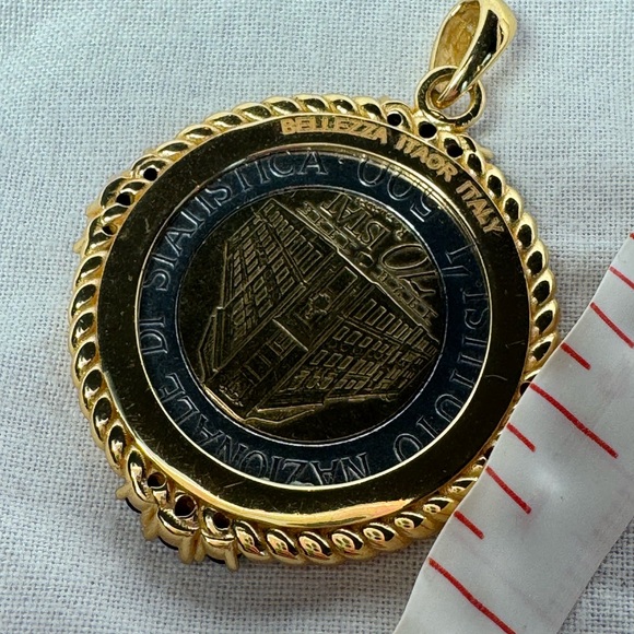 Bellezza 500 Lira Coin Black Spinel Two Sided Gold Tone HSN Pendant Italy - Picture 3 of 4